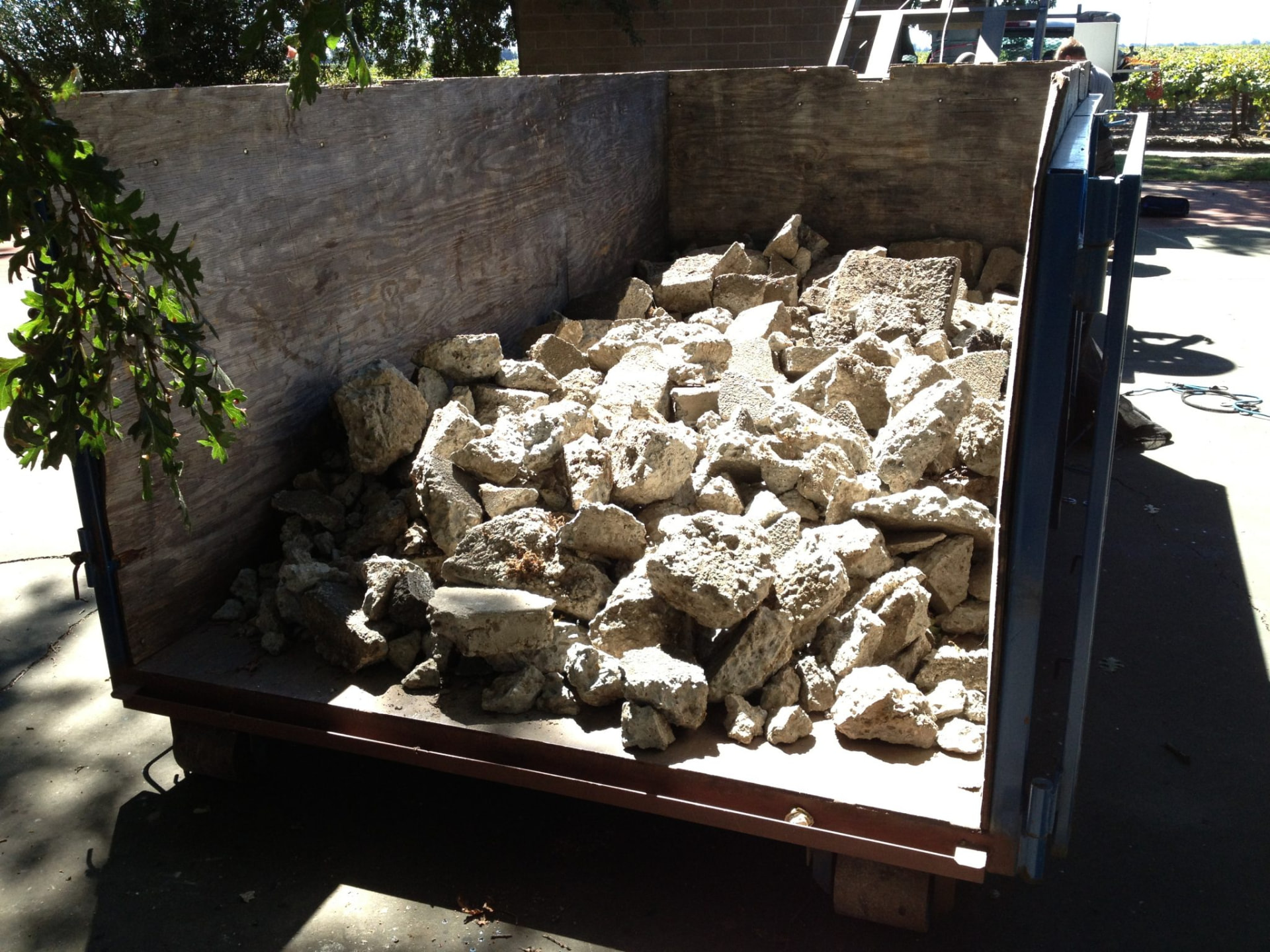 Trailer loaded with broken concrete from a separated cement haul